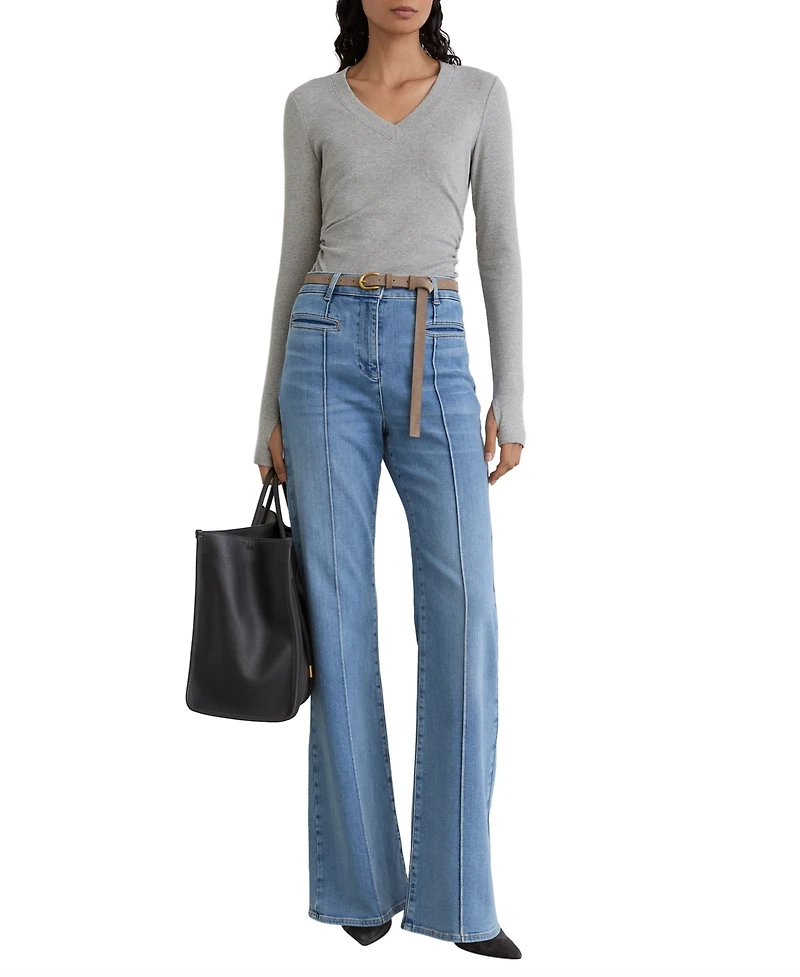 Reiss Women's Sandrine Cotton-Stretch V-Neck Ruched Top
