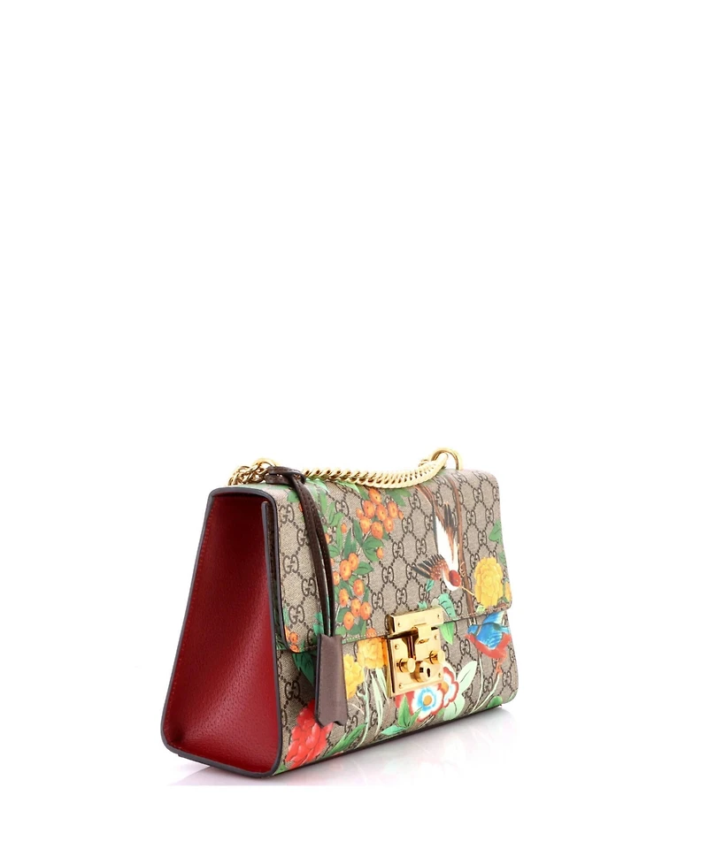 Pre-Owned Gucci Medium Padlock Shoulder Bag Tian Print Gg Coated Canvas