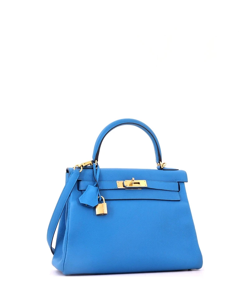 Pre-Owned Hermes Kelly 28 Handbag Blue Togo with Gold Hardware