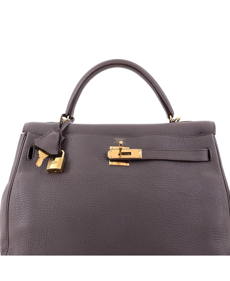 Pre-Owned Hermes Kelly 32 Handbag Grey Togo with Gold Hardware