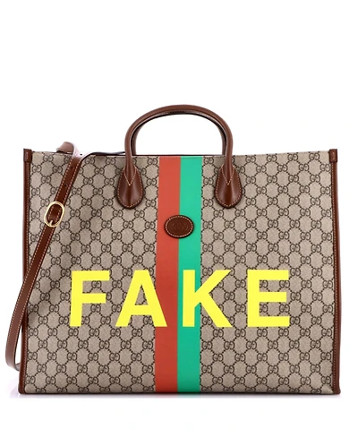Pre-Owned Gucci Large Fake/Not Convertible Open Tote Printed Gg Coated Canvas