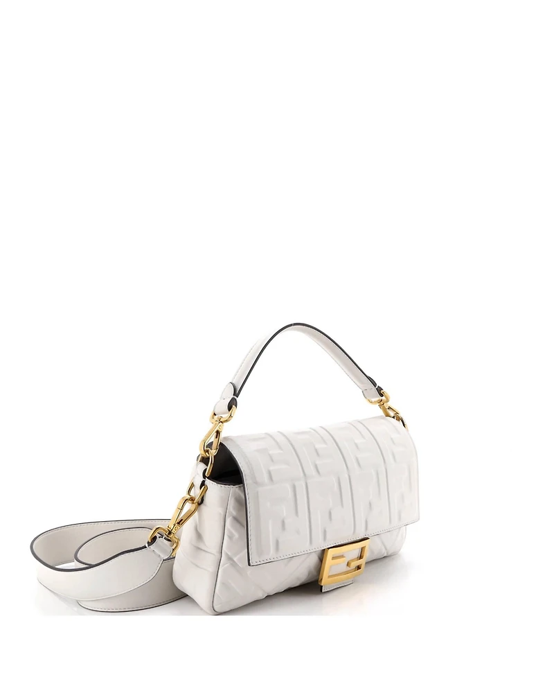 Pre-Owned Fendi Medium Baguette Nm Bag Zucca Embossed Leather