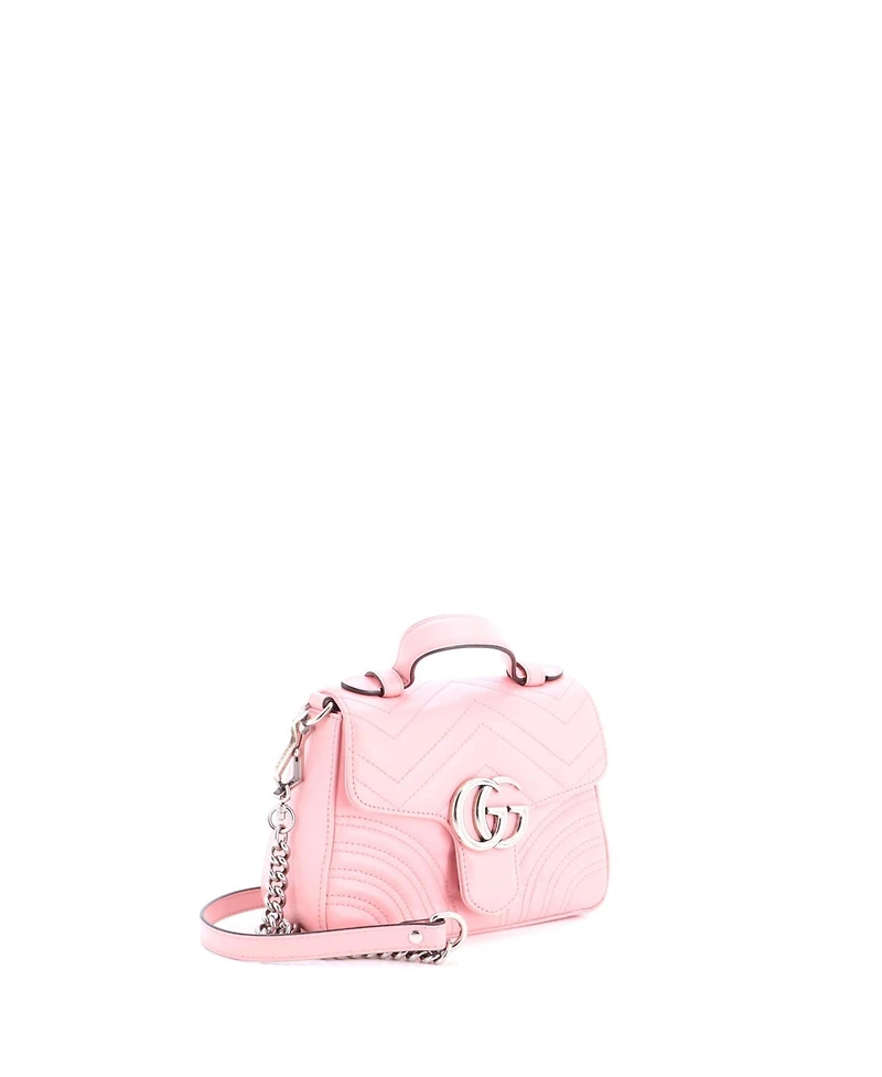 Pre-Owned Gucci Mini Gg Marmont Top Handle Flap Bag Matelasse Leather