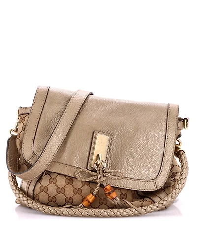 Pre-Owned Gucci Medium Bella Flap Shoulder Bag Gg Canvas with Leather