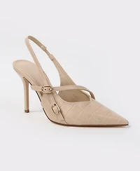 Carlee Croc Embossed Pointed Toe Slingback Stiletto Pumps