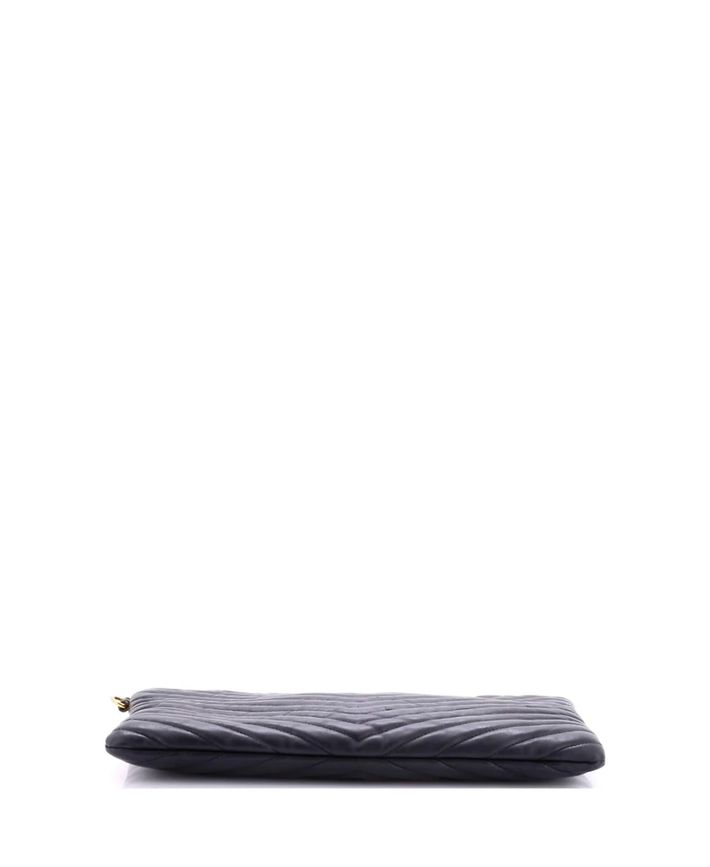 Pre-Owned Saint Laurent Medium Classic Monogram Wristlet Pouch Matelasse Chevron Leather