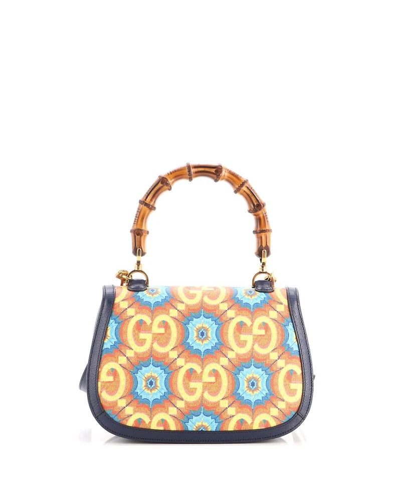 Pre-Owned Gucci Medium Bamboo 1947 Top Handle Bag Kaleidoscope Print Gg Coated Canvas