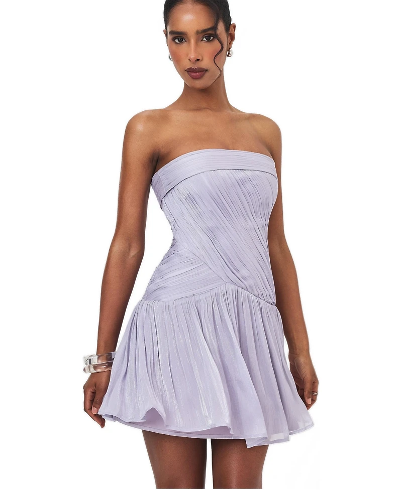 Miss Circle Women's Yalena Lavender Crystal Organza Strapless Mini Dress