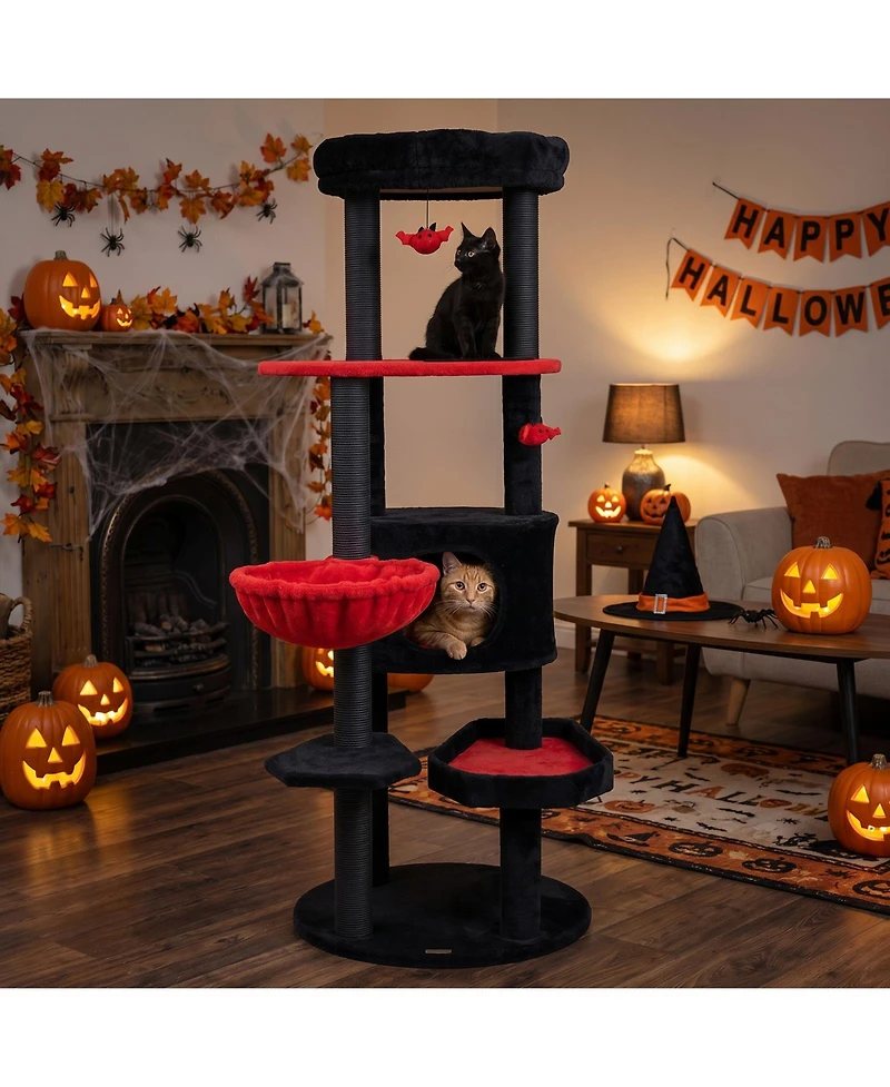 Gymax Gothic Cat Tree for Indoor Cats 60 Inch Cat Tower With Plush Perch Condo Hammock