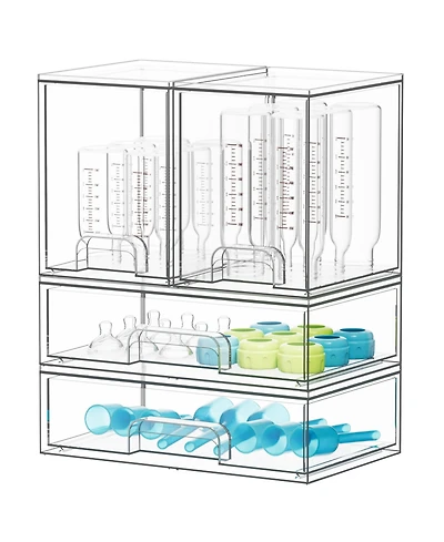 SpaceAid Baby Bottle Storage, 4 Pack Stackable Clear Drawer Unit with 2 Medium and 2 Large Bin for Countertop, Cabinet, Vanity and Bathroom