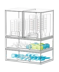SpaceAid Baby Bottle Storage, 4 Pack Stackable Clear Drawer Unit with 2 Medium and 2 Large Bin for Countertop, Cabinet, Vanity and Bathroom