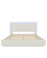 Streamdale Furniture Platform Bed Frame with Headboard and Led Light, Wood Slat Support,Queen