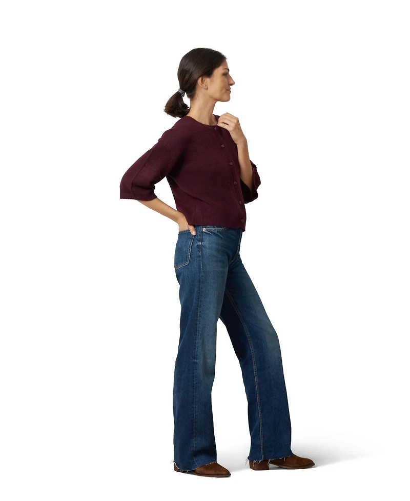 Cable & Gauge Women's Lightweight Button-Front Crewneck Cardigan