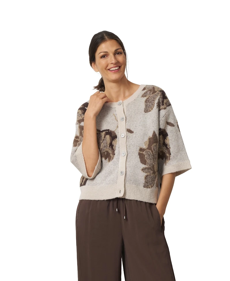 Cable & Gauge Women's Floral-Print Jacquard Cardigan
