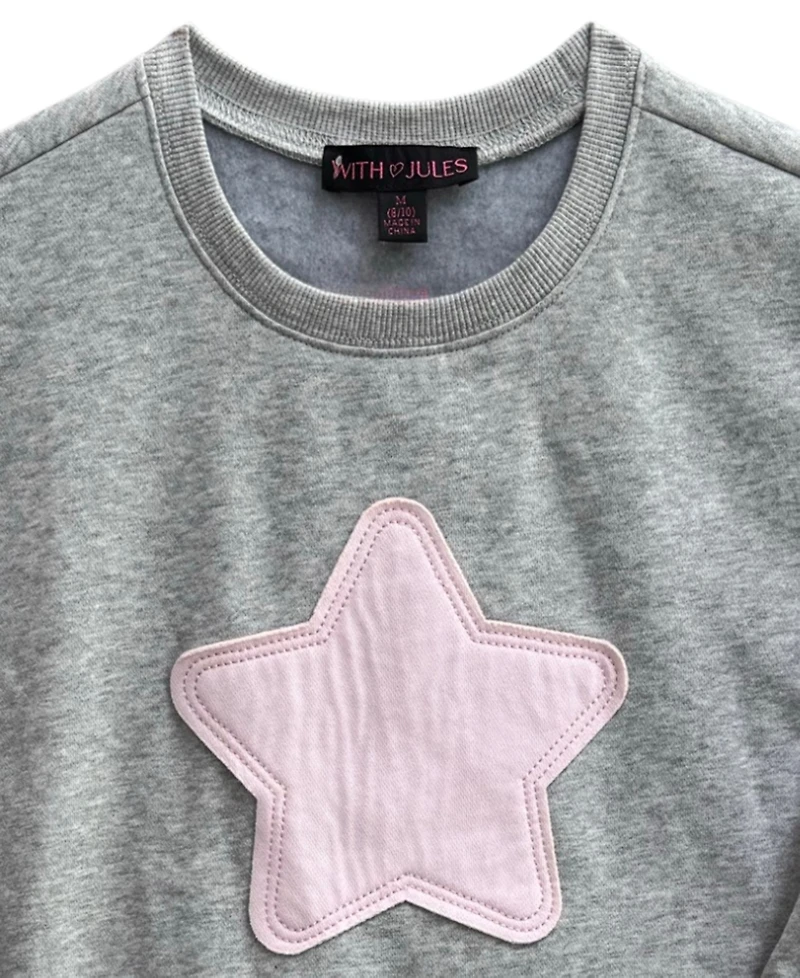 With Jules Girls' 4-16 Crew Neck W Stars Long-Sleeve Star-Patch Sweatshirt