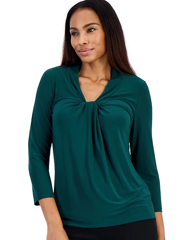 Kasper Petite Knot-Front 3/4-Sleeve Blouse