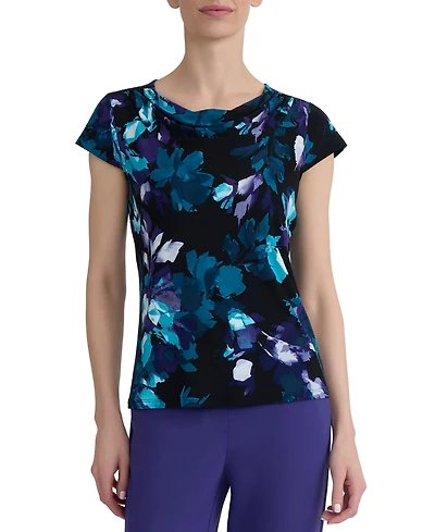 Kasper Women's Printed Cowl-Neck Cap-Sleeve Blouse