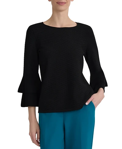 Kasper Women's Textured Knit Flared-Cuff 3/4-Sleeve Top
