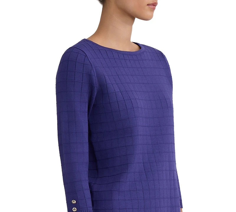 Kasper Women's Textured Boat-Neck 3/4-Sleeve Sweater