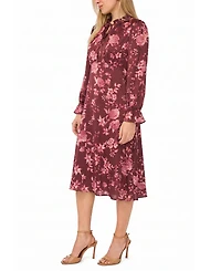 Msk Petite Tie Neck Satin Midi Floral A-Line Dress