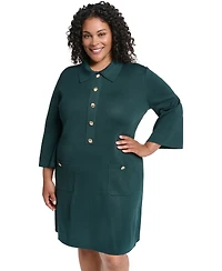 Jessica Howard Plus Knit Button-Front Collared Sweater Dress
