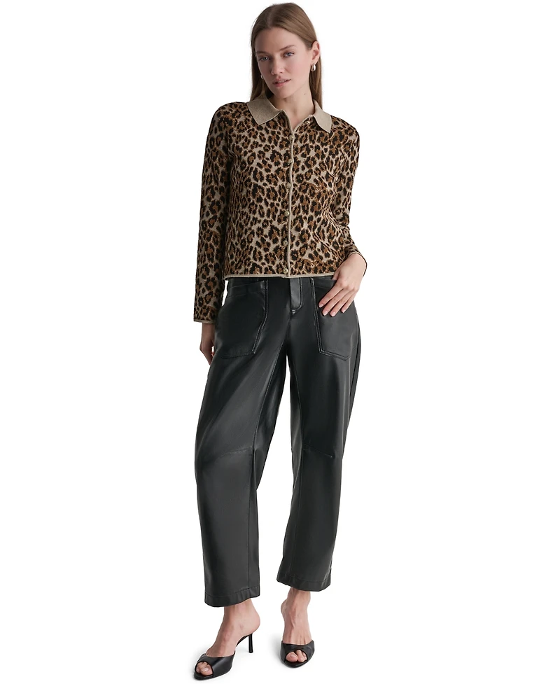 Bcbg Women's Leopard-Print Button-Front Fitted Cardigan