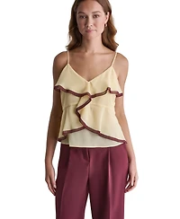 Bcbg Women's V-Neck Ruffle Front Contrast Trim Tank