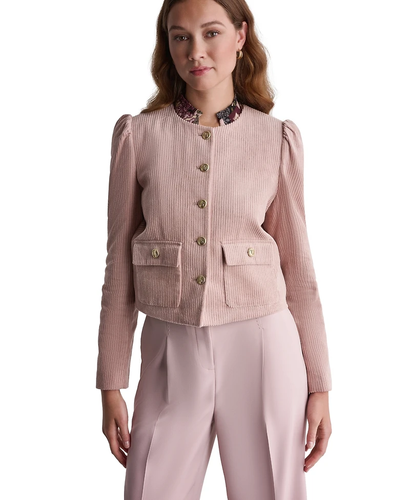 Bcbg Women's Corduroy Puff-Shoulder Collarless Jacket