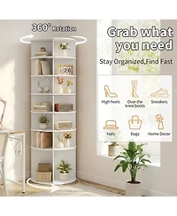 Slickblue 7-Tier Revolving Shoe Storage Rack with Wood-Plastic Composite Frame