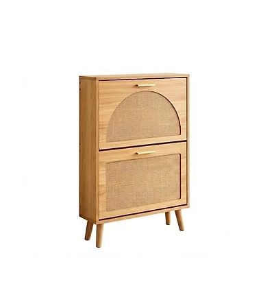 Slickblue Compact Shoe Cabinet with Space-Saving Design, Wood Legs and Handles