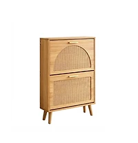 Slickblue Compact Shoe Cabinet with Space-Saving Design, Wood Legs and Handles