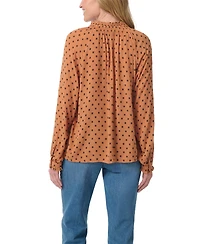 Gloria Vanderbilt Women's Lenna Long-Sleeve Polka-Dot Band-Collar Blouse