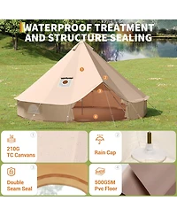 Maxsa Canvas Bell Tent with Stove Jack, 4-Season Glamping Yurt Tent with Pvc Floor, Mesh Windows, Roof Vent
