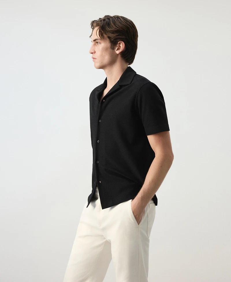 Mango Men's Short-Sleeve Textured Cotton-Blend Shirt