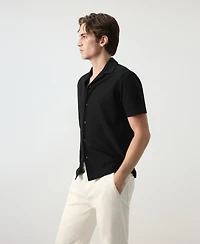 Mango Men's Short-Sleeve Textured Cotton-Blend Shirt