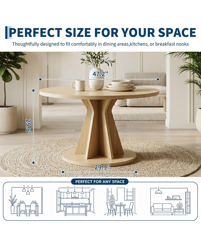 Gaomon 47.2 Inch Round Dining Table For 4 Persons, Kitchen Table, 1.18 Thick Tabletop, Modern Styling