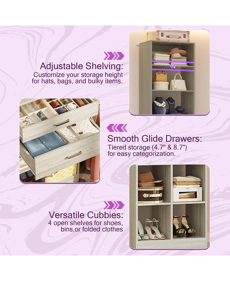 Aheaplus Small Wood Closet Organizer with Drawers and Storage Cubic for Bedroom