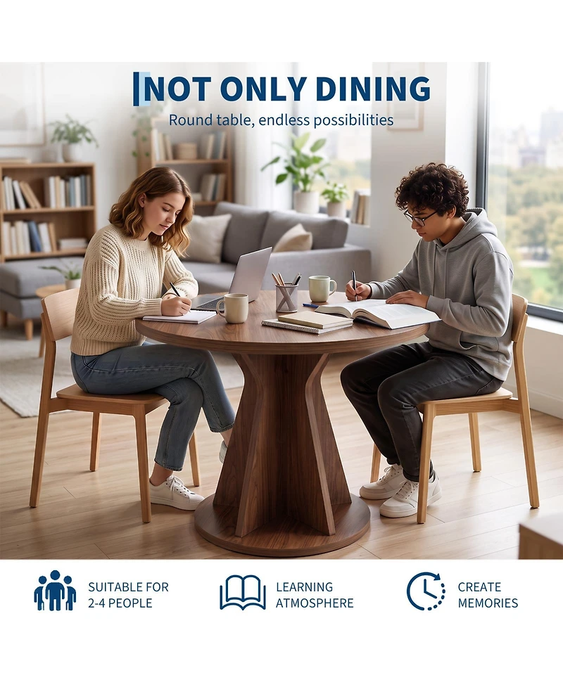 homfan Round Dining Table, Modern Pedestal Kitchen Table with 1.18" Thick Tabletop & Sturdy Base, Seats 4, for Room