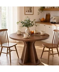 Homfan Round Dining Table Modern Pedestal Kitchen Table With 1.18 Thick Tabletop Sturdy Base Seats 4 For Dining Room