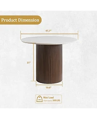 Morden Fort 42" Elegant Marble Top Wood Pedestal Base Dining Table for Kitchen Dinner Room Sintered Stone Seats 4