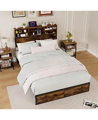 Full Bed Frame with Charging Station Storage Headboard Under-bed Space