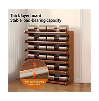 Slickblue 3-Tier Freestanding Wicker Shoe Rack with Wood Grain Shelves