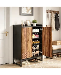 Slickblue Freestanding Shoe Cabinet with 2 Doors and 5 Open Storage Cubbies
