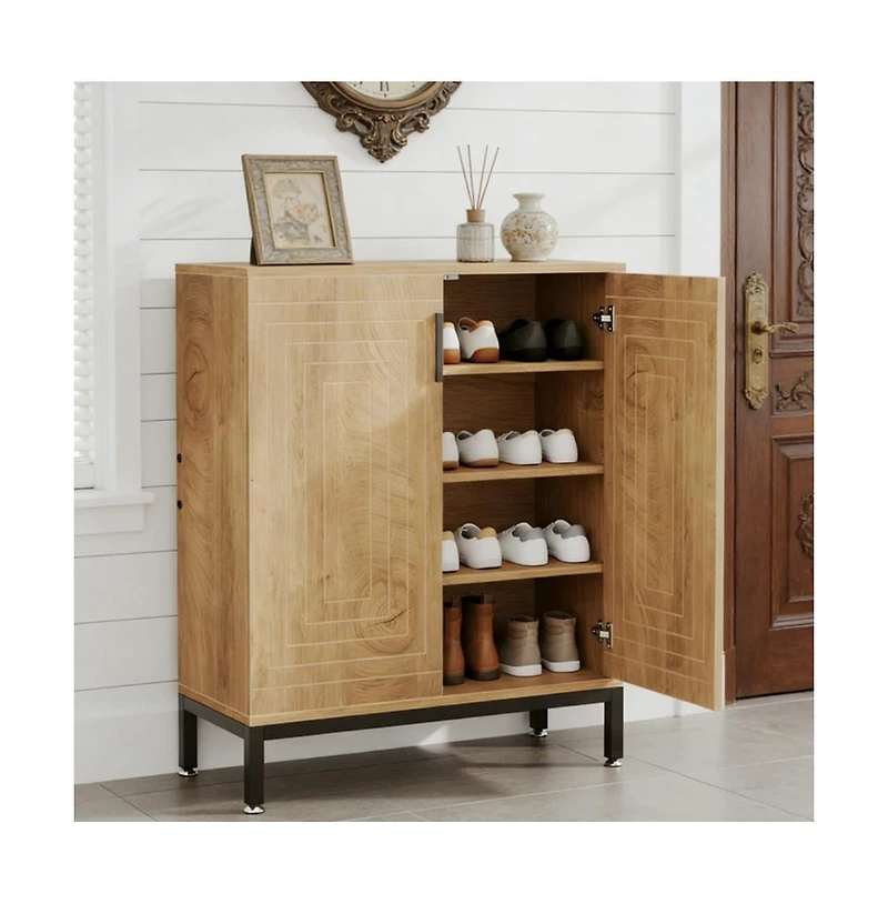 Slickblue Engineered Wood Shoe Cabinet with 2 Front Doors for Home Storage