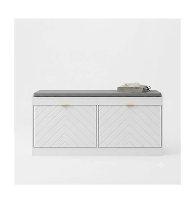 Slickblue Storage Bench with Cushioned Linen-Feel Seat for Entryway and Bedroom