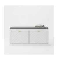 Slickblue Storage Bench with Cushioned Linen-Feel Seat for Entryway and Bedroom