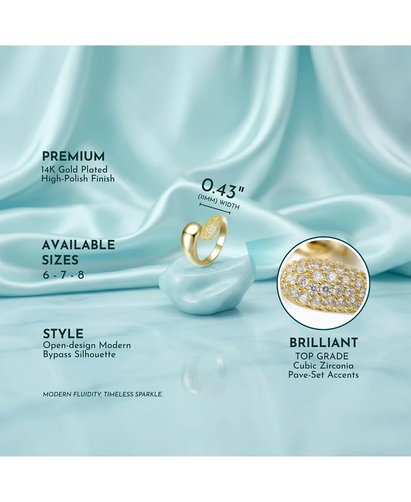 14K Gold Plated with Fine Cubic Zirconia Bypass Ring