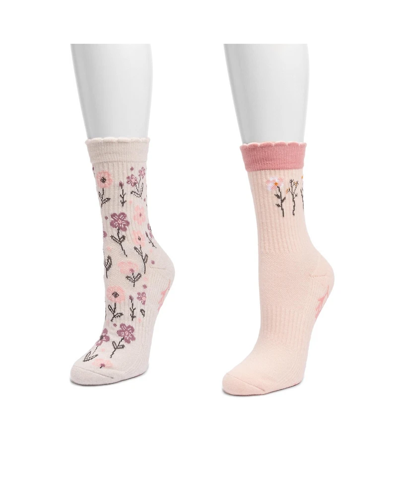 Muk Luks Women's Studio Socks 2 Pair Pack Crew Cotton Socks