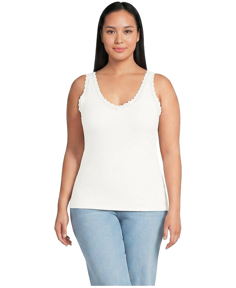 Lands' End Plus Variegated Micro Rib Lace Trim Cami