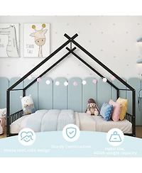 Slickblue Twin Metal House Bed Frame for Kids with Side Rails and Platform Design